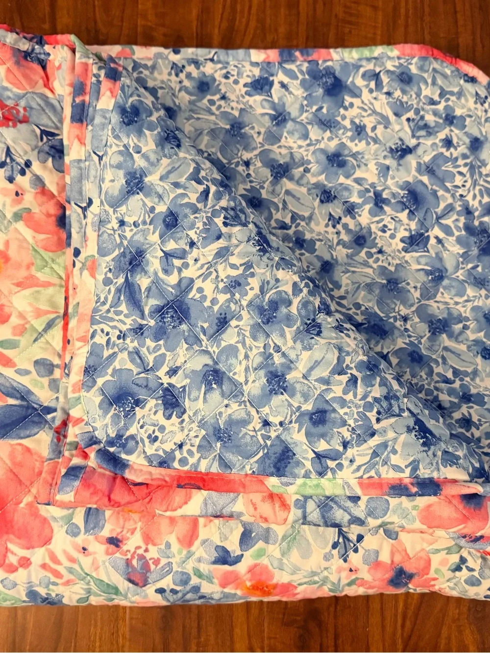 Cynthia Rowley Coral & Blue Floral Quilted Throw